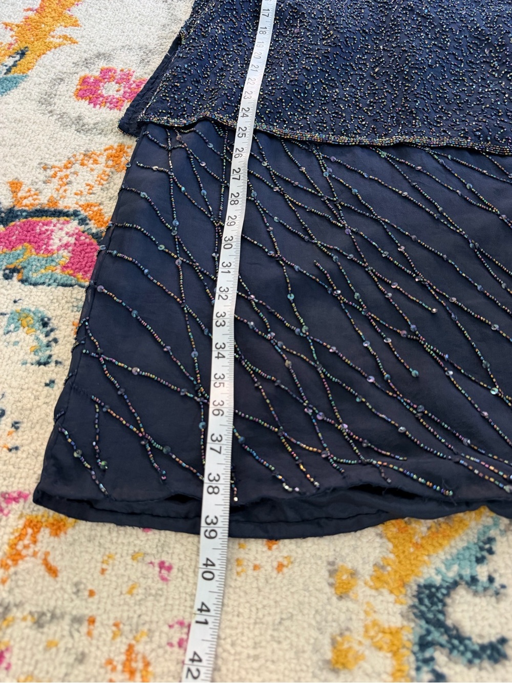 Adrianna Papell 100% Silk Vintage Blue Beaded Iridescent Party Formal Sheer 16 - Picture 7 of 12